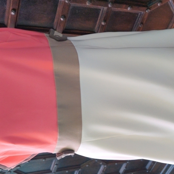𝅺LADIES size 16 dress coral, beige, and cream with brown Silver snaps & zipper - Picture 4 of 6